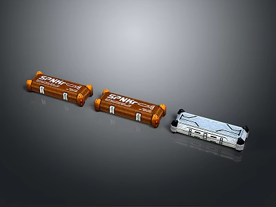 Modern Military Weapon Devices With Sonik Brand Orange Silver Color Design And Three Units Features 3d model