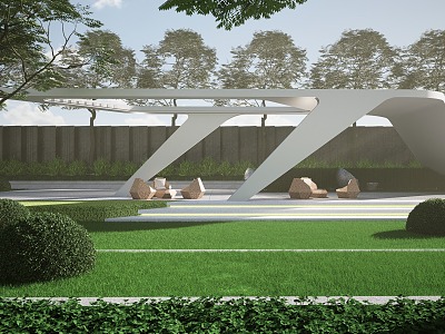 Simple style landscape gallery pavilion model