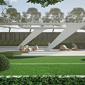 Simple style landscape gallery pavilion 3d model