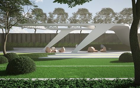 Simple style landscape gallery pavilion 3d model