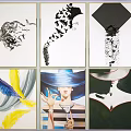 Minimalist Female Portrait Paintings Featuring Deer Antlers Stones And Plants Wall Art Decor