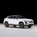 White Modern SUV Exterior Design With Sporty Front Grille And Orange Accent Wheels