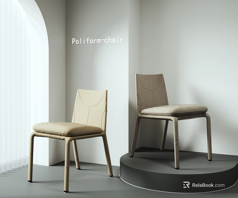 Elegant Modern Leather Dining Chairs in Beige with Minimalist Design 3d model 
