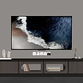 Modern TV Stand With Wall Mounted TV Ocean Wave Scene And Decorative Ornaments