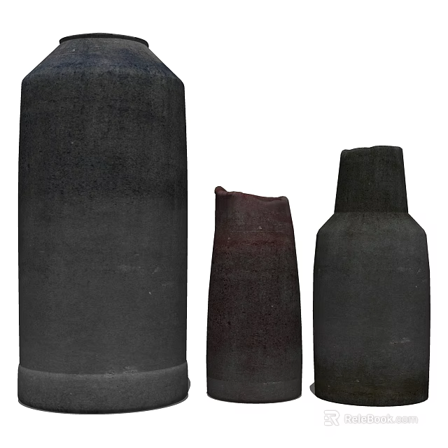 Handcrafted Dark Toned Ceramic Decorative Ornament Set Vases for Home Decor 3d model 