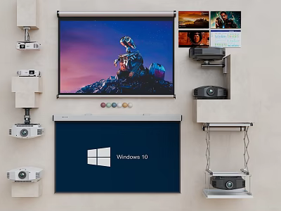 Projection Monitoring Equipment with Multiple Projectors Screens and Security Cameras for Indoor and Outdoor Use 3d model