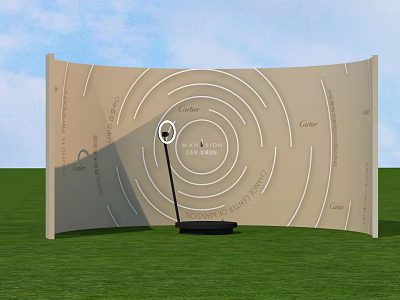 Curved Board With Concentric Circles And Words As Photo Spot In Green Grass Blue Sky 3d model