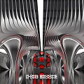 Futuristic Metallic Tunnel Design With Silver Wave Patterns And Red Accents