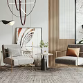 Modern Casual Sofa Set with Light Gray Upholstery Gold Legs Decorative Painting and Floor Lamp