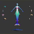 Blue Skinned Mermaid With Green Purple Tail Surrounded By Colorful Fish And Blue Starfish
