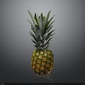 Fresh Ripe Pineapple With Green Leaves And Yellow Skin On Dark Background