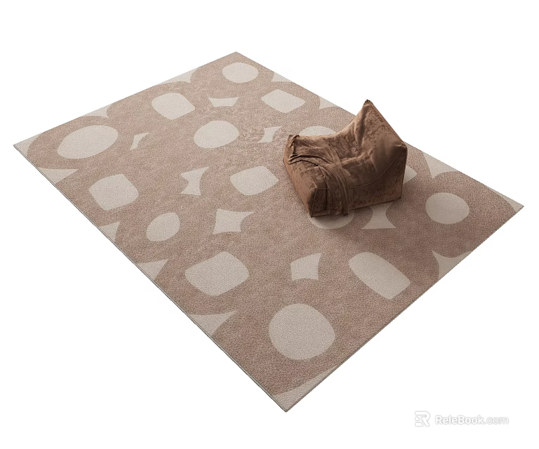 Square Brown White Rug With Geometric Patterns And Woven Decorative Pouch 3d model