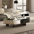 Modern Glass Top Coffee Table With Magazine Tray And Vase In Stylish Living Room