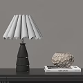 Stylish Table Lamp With Wooden Cone Base Pleated White Lampshade And Decorative Vase On Books