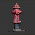 Red Fire Hydrant With Gray Concrete Base And Graffiti Details On Black Background