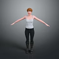 Red Haired Child Wearing White Tank Top Black Leggings Black Boots Arms Outstretched Gray Background