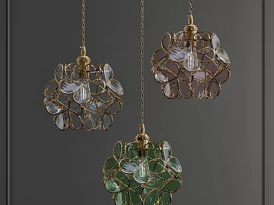 Artistic Flower Shaped Chandeliers With Metal Frames And Colored Glass Pieces 3d model