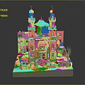 Islamic Architectural Model With Blue Dome Two Minarets Arched Doors And Brown Facade
