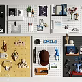 Pegboard Wall Hanging Decorations With Various Small Home Decor Items 3d model