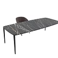 Modern Dining Table Set With Marble Top Gray Quilted Back Chairs And Black Legs