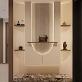Modern Entryway Hallway Design With Decorative Shelves Ornaments And Ambient Lighting
