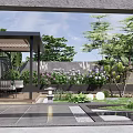 Courtyard Garden Design With Pergola Seating Area Lush Plants And Stone Flooring