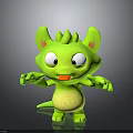 Cute Green Cartoon Creature Character With Big Eyes Spiky Back And Open Arms