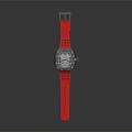 Stylish Red Strap Watch With Square Dial And Metallic Case Design