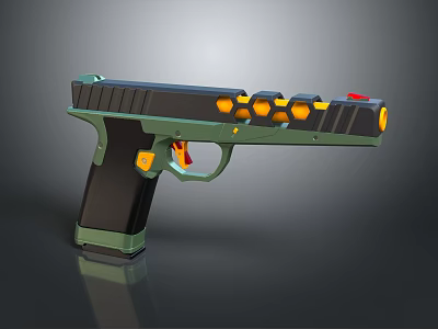 Modern Green and Black Toy Gun with Yellow Dots Red Button and Sleek Design 3d model