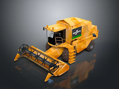 Yellow Combine Harvester With Driver Cabin Front Cutting Mechanism And Green Logo 3d model