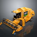 Yellow Combine Harvester With Driver Cabin Front Cutting Mechanism And Green Logo