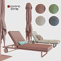 Outdoor Sun Loungers And Curtains With Metal Frames And Colorful Fabric Swatches