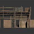 Traditional Wooden Architecture Model With Multiple Platforms Railings And Support Beams