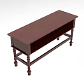 Dark Brown Wooden Office Desk With Rectangular Top And Decorative Legs