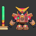 Cartoon Style Game Movie Character With Vibrant Colors Yellow Horns And Mechanical Body