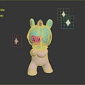 Cute Fantasy Creature With Blue Head Purple Horn Pink Heart Nose Crossed Hands Golden Stars