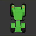 Green Tractor With Large Black Wheels And Yellow Rims Front View Design