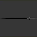 Sharp Long Knife Weapon With Black Blade And Silver Striped Handle On Reflective Surface 3d model