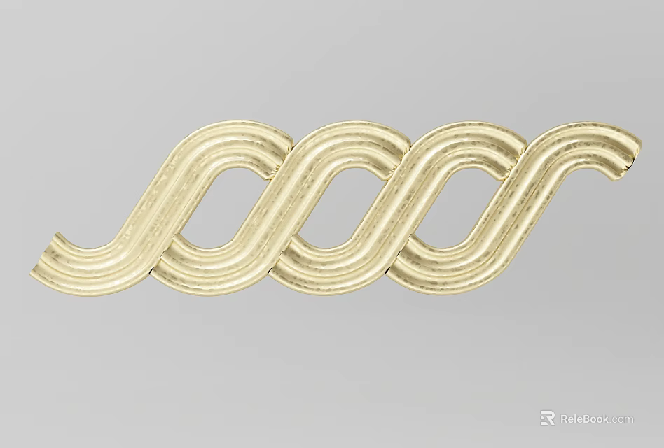 Elegant Golden Carved Spiral Wave Ornament with Intricate Design Decorative Strip 3d model 