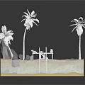 3D Beach Scene Model With Palm Trees Pier Water And Rocks