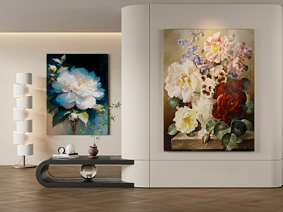 Realistic Botanical Paintings With Colorful Peonies And Roses For Indoor Wall Decor 3d model