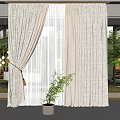 White Curtains With Sheer Layers For Modern Indoor Window Decor With Plant And Natural Light