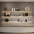 Modern Bookcase With Multiple Shelves Displaying Books Decorations And Artworks In Stylish Living Room