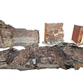 Damaged Public Facility Structure With Collapsed Brick Walls And Rubble Debris 3d model