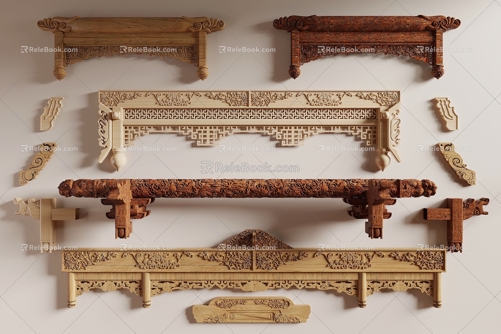 Chinese-style carved cross-beam wood beam mortise wood beam structure beam column wood beam structure 3d model