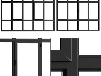 Sleek Modern Black Frame Casement Windows With Multi Grid Design And Clear Glass Panels 3d model