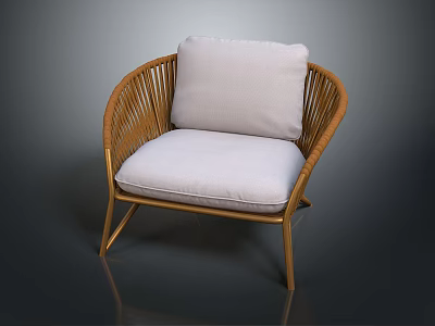 Rattan Wicker Chair With White Cushion And Modern Design 3d model