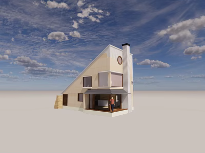 Modern Detached House With Triangular Roof Chimney Large Windows And Porch 3d model