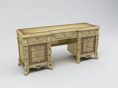 Antique Carved Dresser With Ivory And Brown Finish Curved Legs And Drawers 3d model