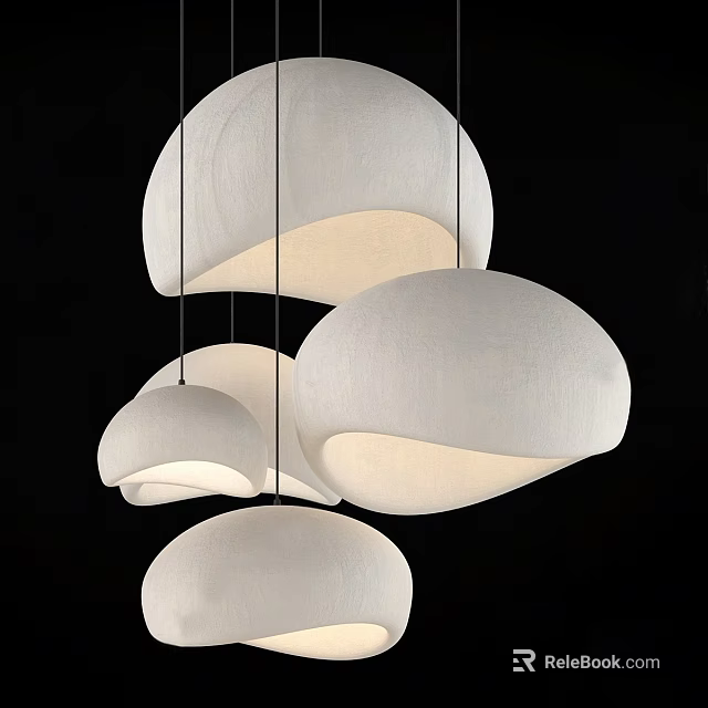 Elegant Modern White Fabric Round Pendant Lights Multiple Hanging with Soft Glow 3d model 